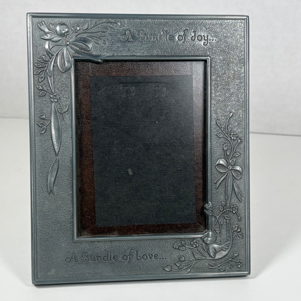 Vtg Hallmark Bundle of Joy Pewter Tone Baby Picture Frame 3.5x5 Nursery Decor